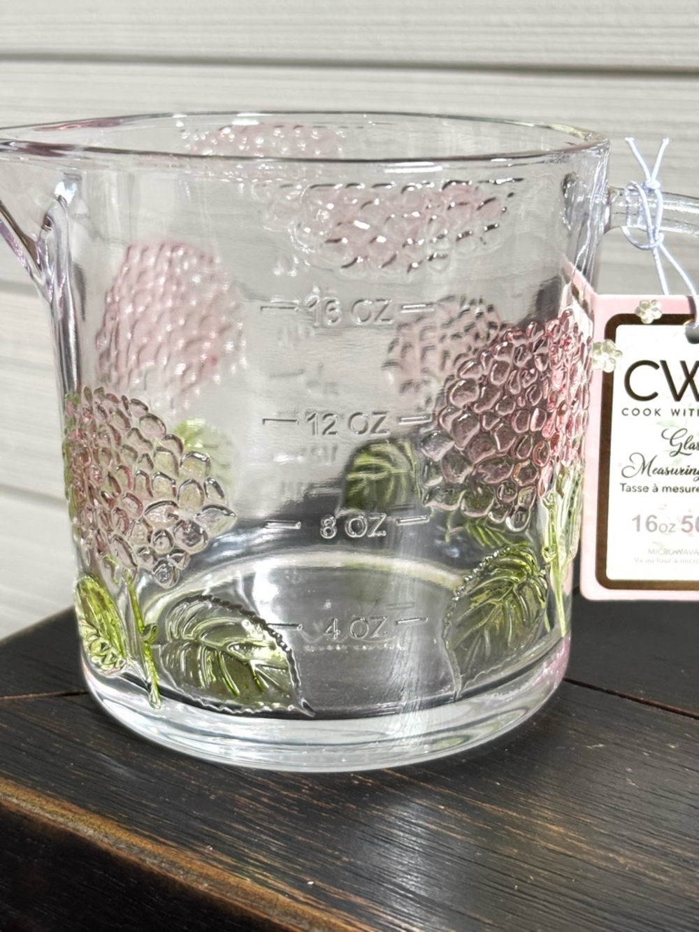 CWC Glass Measuring Cup 16oz ~ 2 Cups PINK HYDRANGEA Design NEW Microwaveable - Picture 2 of 8